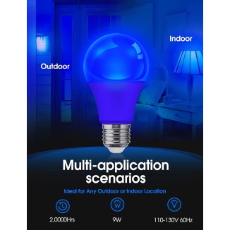 Blue Light Bulbs, A19 9W (60W Equivalent) Christmas Blue Colored Light Bulb Outdoor, E26 Base