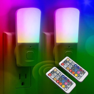 Kids LED Night Lights Plug in, RGB Color Changing Plug into Wall Lights Remote, Rainbow Dimmable Girls Night Light Switch