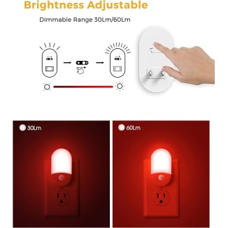 Red Night Light Plug in, Motion Sensor Night Light for Kids, Adjustable Brightness, 0.6W Red LED Night Light, Motion Activated Mini Night Light for Bathroom, Independence Day Decorations, 2 Pack