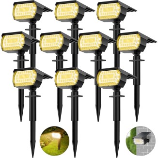 Solar Spot Lights Outdoor, [57 LED/10 Pack] Solar Lights Outdoor IP65 Waterproof, 3 Modes Solar Landscape Spotlights, Solar Powered Garden Yard Light for Outside Patio Pathway Pool(Warm White)