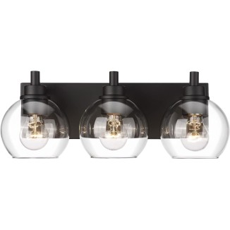 Bathroom Light Fixtures, 3-Light Matte Black Vanity Light, Modern Wall Sconces with Clear Glass Globe Shade, Bathroom Wall Lights for Mirror Kitchen Bedroom Hallway, VL195-MB-3