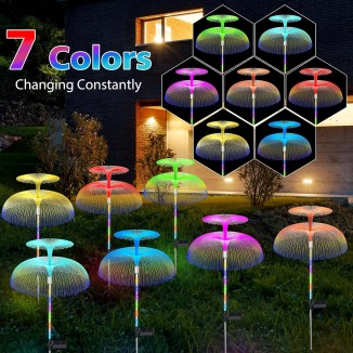 Solar Garden Lights 8 Pack Waterproof Solar Lights for Outside 7 Colors Changing Double Jellyfish Solar Lights Solar Outdoor Lights for Christmas Halloween Pool Outdoor Yard Garden Decor