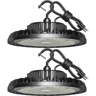 LED High Bay Light 150W 21,000lm 5000K Daylight 600W MH/HPS Equivalent with US Plug 5’ Cable Waterproof UFO Commercial Warehouse Workshop Garage Factory Area Lighting Fixture, 2 Pack