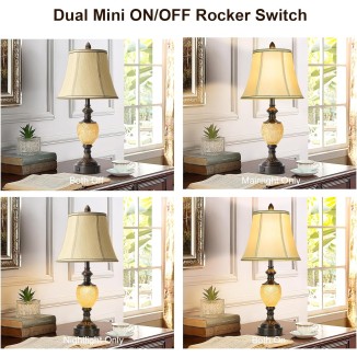 28'' High Vintage Table Lamp Set of 2 for Living Room Farmhouse Bedside Lamp with Fabric Shades Boho Nightstand Lamp with USB and Nightlight for Bedroom Home Office Hotel Bar (Led Bulb Included)