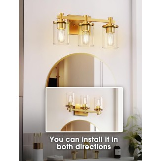 3 Light Bathroom Vanity Light- Modern Gold Bathroom Lighting Fixtures Over Mirror with Clear Glass Shade, Vintage Vanity Lights Fixture for Mirror Bedroom Hallway Living Room Powder Room