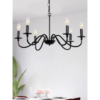 Black Chandeliers 28", 6-Light Industrial Iron Farmhouse Chandeliers Lighting, Classic Rustic Candle Ceiling Pendant Light Fixture for Dinning Room, Living Room, Kitchen Island, Bedroom