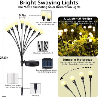 12Pack Total 96LED Solar Garden Lights - Solar Lights Outdoor, Solar Firefly Lights, Solar Swaying Light, Sway by Wind, Solar Lights Waterproof for Garden Patio Pathway Decoration(Warm White)