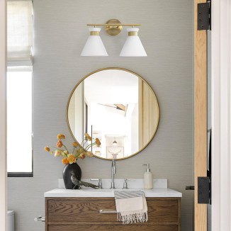 Bathroom Vanity Light Fixtures: 2 Lights Mid Century Modern Vanity Lights for Bathroom, Brass Gold Wall Sconce Lighting with Frosted Milky Glass for Over Mirror Bedroom Hallway