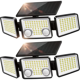 Solar Outdoor Lights 3000 Lumen 7000K, 152 LED Super Bright Motion Sensor Outdoor Lights with 2 Sensors, IP65 Waterproof 270 Wide Angle Solar Flood Lights with 3 Modes for Garden - 2 Pack